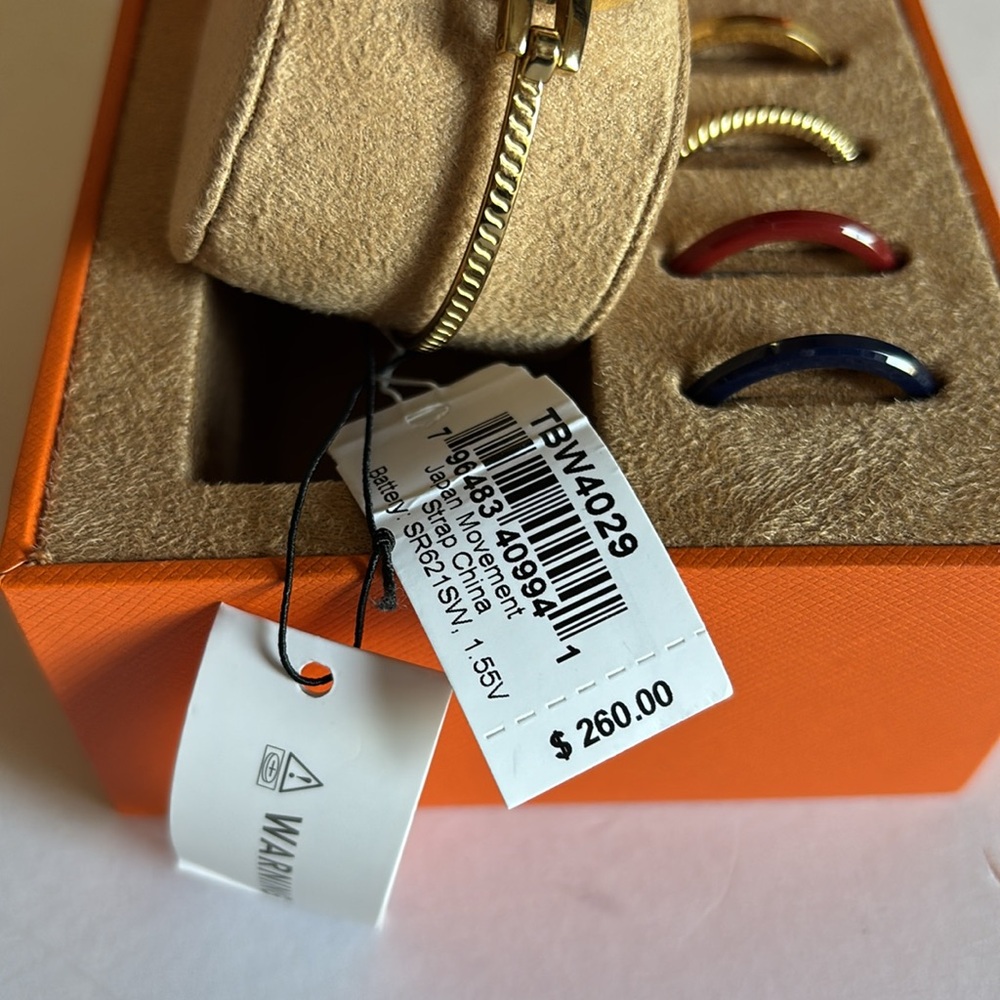 Tory Burch Reva Gold-Tone Stainless Steel Bangle Bracelet Watch 27mm Gift Set - Picture 10 of 13